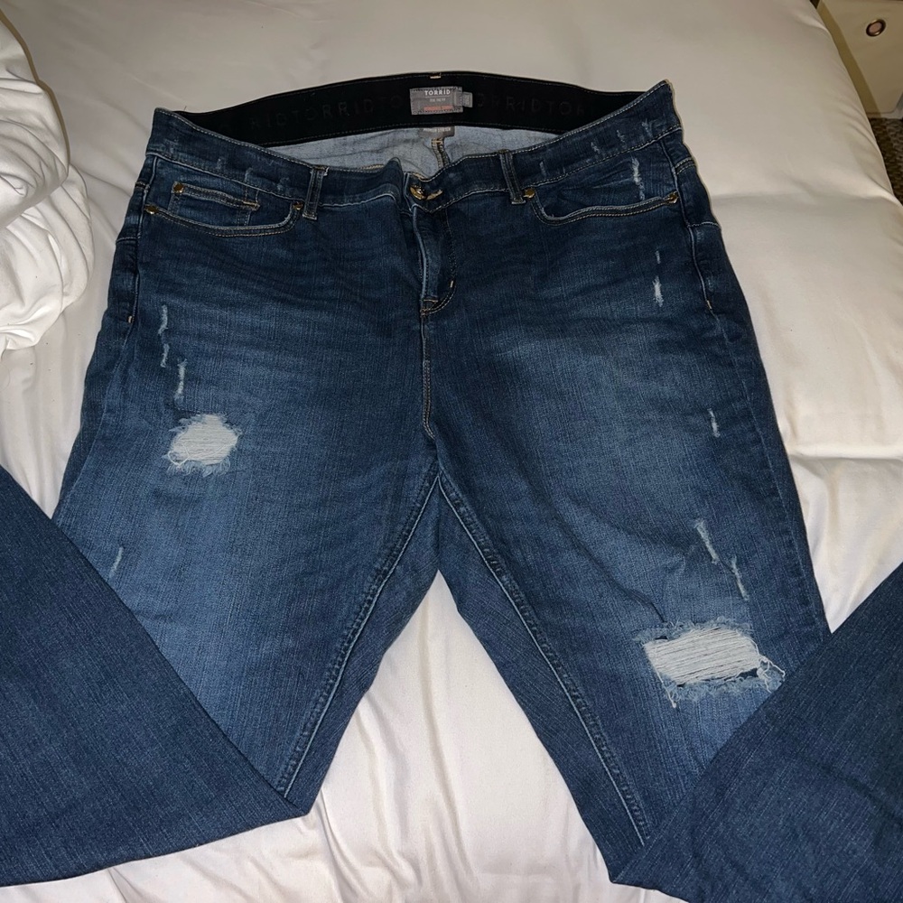 Torrid Dark Blue Distressed Skinny Jeans